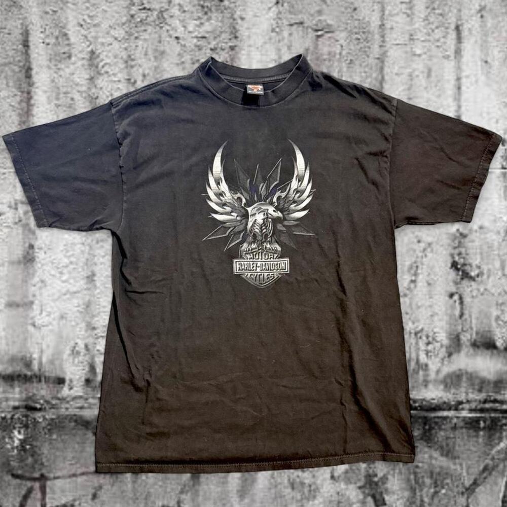 Vintage 1999 Harley Davidson Hammond Indiana Chrome Eagle Graphic T-Shirt XXL